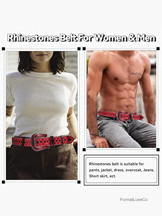 Western Bling Rhinestone Studded Belt for Women Men Crystal Diamond Leather Belt main image 4